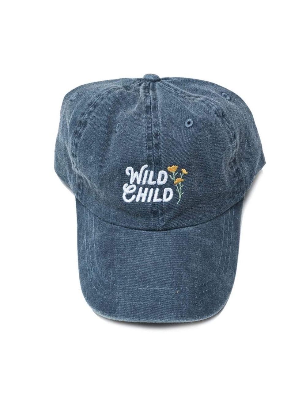 Wild Child Embroidered Denim Baseball Cap - Blue